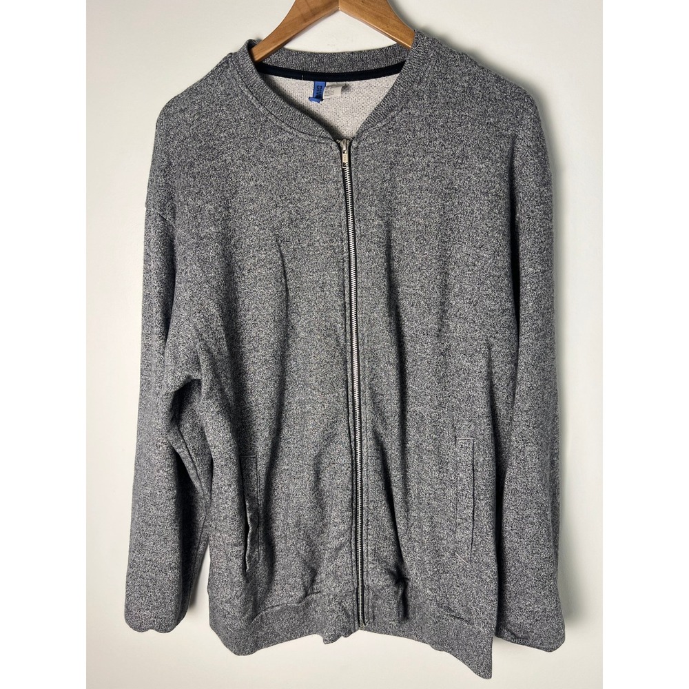 H&M Divided Zip Up Jacket Mens L Grey Marl French Terry Bomber Sweatshirt Preppy